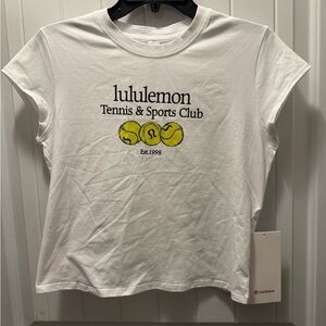 lululemon athletica White Crop Top with Yellow Graphic